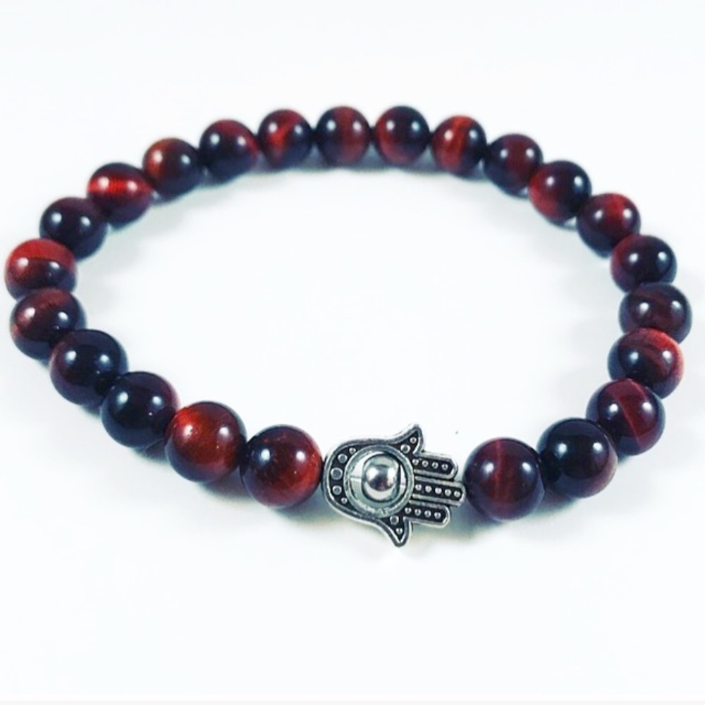Men or women shinny red tiger eye hamsa bracelet - Picture 4 of 6